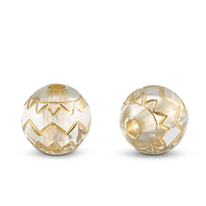 Perline in acrilico tonda con disegno zigzag trasparente-oro