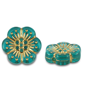 Perline in acrilico fiore turchese blu-oro