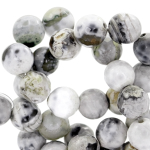 Perline in pietra dura semipreziosa 8 mm sfaccettata tonda bianco - grigio opale