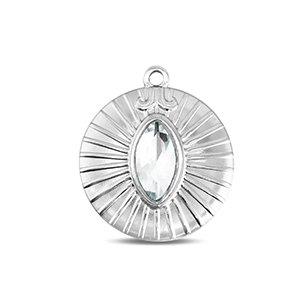 BY31&reg; Ciondoli in acciaio inossidabile tonda argento-cristallo