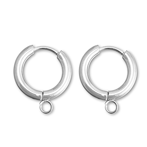 Orecchini in acciaio inossidabile a cerchio con anellino 15mm  argento