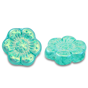Perline Rep. Ceca boho flower 14mm trasparente turchese verde-rivestimento AB