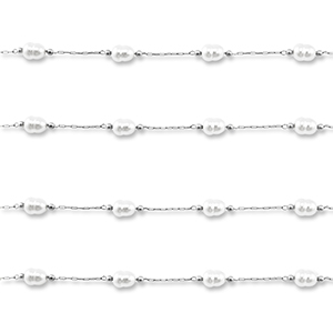 Componenti in acciaio inossidabile catena a rol&ograve; con imitazione di perle ovale argento-bianco