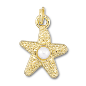 Metallo TQ in ottone ciondolo stella marina con perline oro-bianco