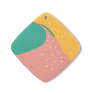 Pendenti di polimero rombo verde-rosa-giallo ocra