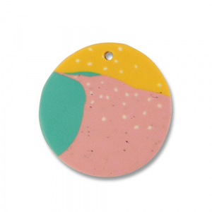 Pendenti di polimero tonda verde-rosa-giallo ocra