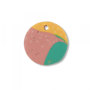 Pendenti di polimero tonda verde-rosa-giallo ocra