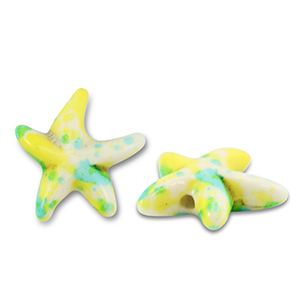 Perline di ceramica stella marina biancastro-blu-giallo-verde