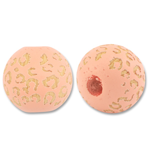 Perline di legno tonde 16mm con motivo rosa pesca-naturale