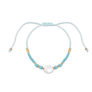 Cavigliere alla moda perline miste blu chiaro-bianco-oro