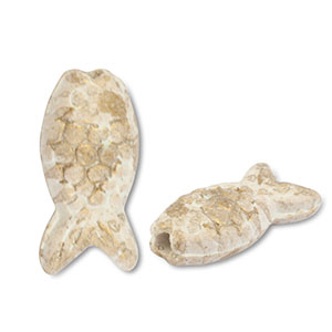 Perline di ceramica greca DQ pesce bianco-marrone chiaro-oro