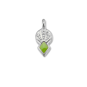 Ciondoli di metallo DQ rombo verde chairo-argento antico (privo di nichel)