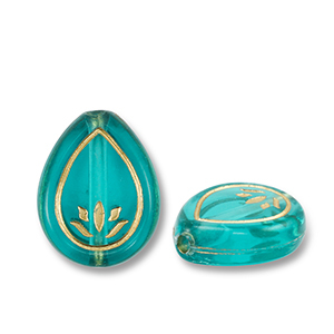 Perline in acrilico goccia blu ottanio-oro