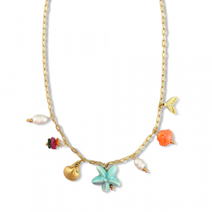 Collane in acciaio inossidabile con ciondolo stella marina oro-multicolore