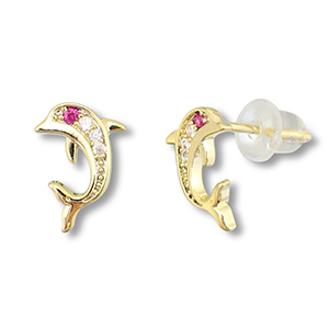 Metallo TQ in ottone orecchini delfino oro-rosa scuro