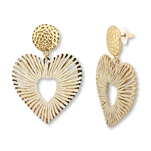 Orecchini rafia alla moda cuore beige-oro