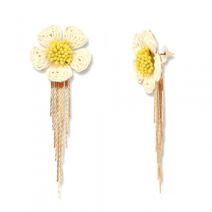 Orecchini rafia alla moda fiore biancastro-giallo-oro