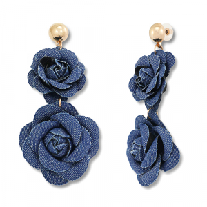 Orecchini denim-look alla moda fiore blu denim-oro