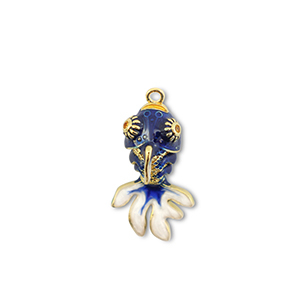 Ciondoli in ottone Eco-brass&reg; pesce oro-blu scuro-bianco