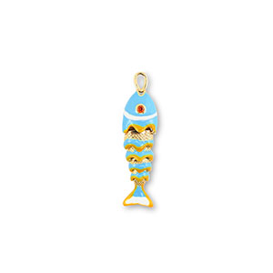 Metallo TQ in ottone ciondolo pesce oro-blu chiaro-giallo-bianco