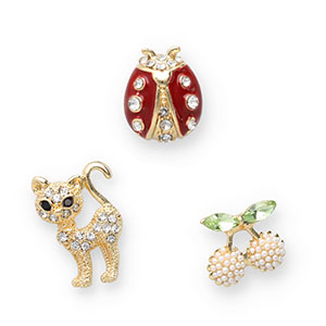 Pins ciliegie / gatto / coccinella oro-verde-rosso-nero