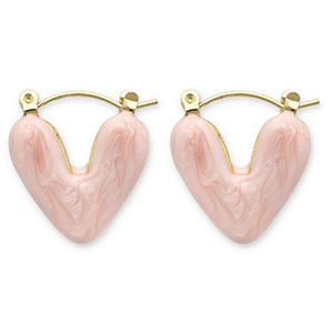 Orecchini in acciaio inossidabil a cerchio cuore oro-rosa pesca