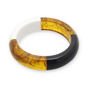 Bracciali bangle in resina trasparente marrone ambra-bianco