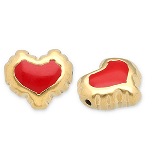 Perline in acciaio inossidabile cuore oro-rosso