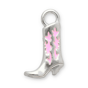 Ciondoli in acciaio inossidabile stivale da cowboy argento-rosa