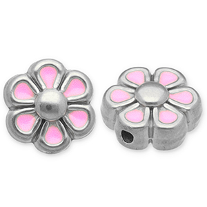 Perline in acciaio inossidabile fiore argento-rosa chiaro-bianco