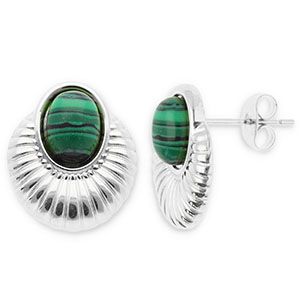 Orecchini in acciaio inossidabil ovale argento-verde scuro-nero