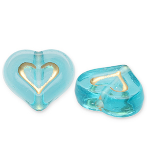 Perline in acrilico cuore blu ottanio-oro