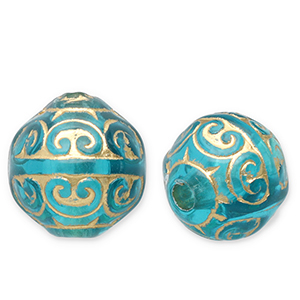 Perline in acrilico 12 mm tonda blu ottanio-oro