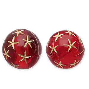 Perline in acrilico 12 mm tonda con stelle rosso-oro