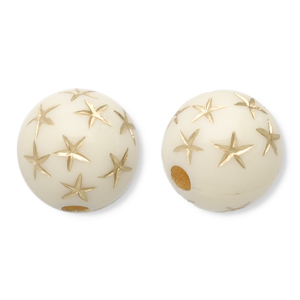 Perline in acrilico 10 mm tonda con stelle biancastro-oro