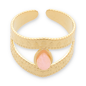 Anelli in acciaio inossidabile con pietra naturale oro-rosa chiaro