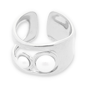 Anelli in acciaio inossidabile perle argento-bianco