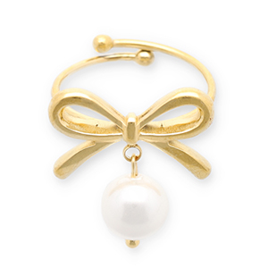 Anelli in acciaio inossidabile fiocco con perle oro-bianco