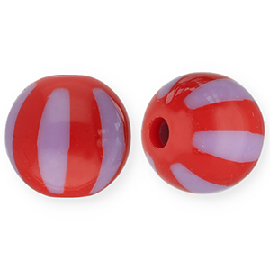 Perline in acrilico 12 mm con strisce rosso-lilla