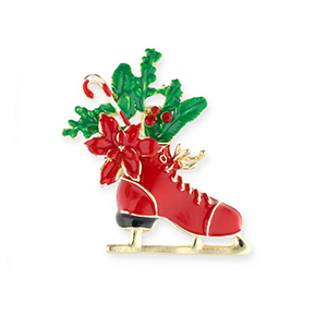 Broches pattini con motivi natalizi oro-rosso-verde