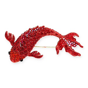 Broches accattivanti carpa koi rosso-rosso rivestimento AB-nero