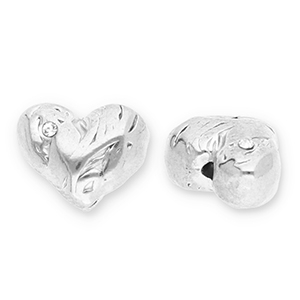 Perline in acciaio inossidabile cuore con strass argento-trasparente