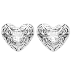 Orecchini in acciaio inossidabile cuore argento-cristallo