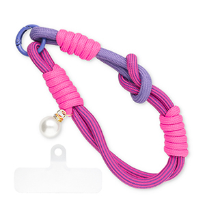 Cordini per cellulare trendy con perla incl. toppa di fisaggio rosa scuro-viola-bianco avorio