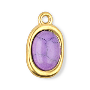 Ciondoli in acciaio inossidabile ovale con pietra naturale howlite oro-viola