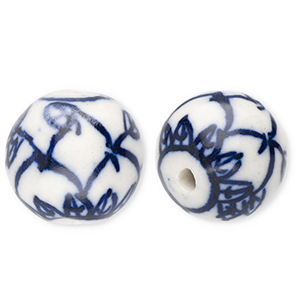 Perline di ceramica 15mm con foglia biancastro-blu Delft