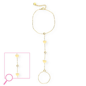 Bracciale baciamano in acciaio inossidabile cuore oro-cristallo