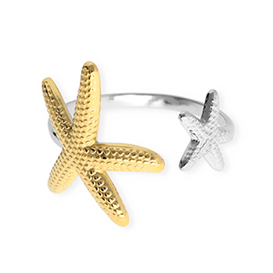 Anelli in acciaio inossidabile stella marina argento-oro