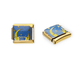 Link-tessera per bracciale italiano con ciondoli in acciaio inossidabile luna e stelle oro-blu-giallo