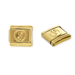 Link-tessera per bracciale italiano con ciondoli in acciaio inossidabile Yin & Yang oro